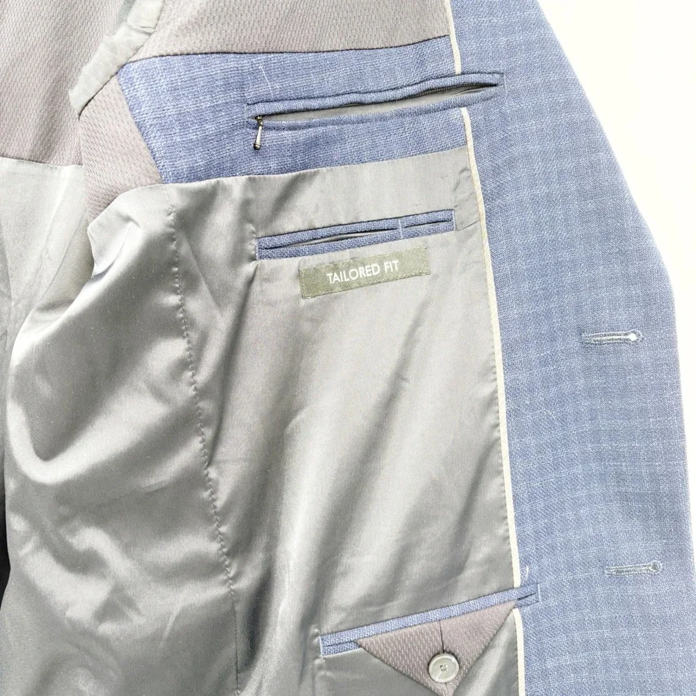 Jos. A. Bank Mens Traveler Travel Tech Blue Check Tailored Fit‎ Blazer 44 Long